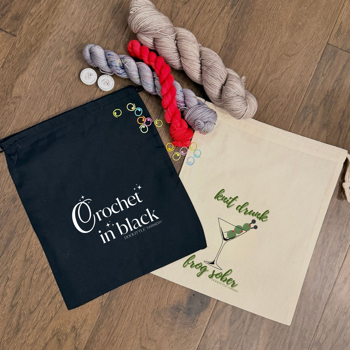 Live Dangerously, Crochet  in Black Drawstring Bag