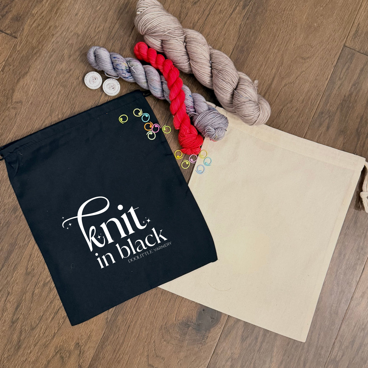 Knit in Black Drawstring Bag