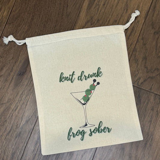 Knit Drunk Frog Sober Drawstring Bag
