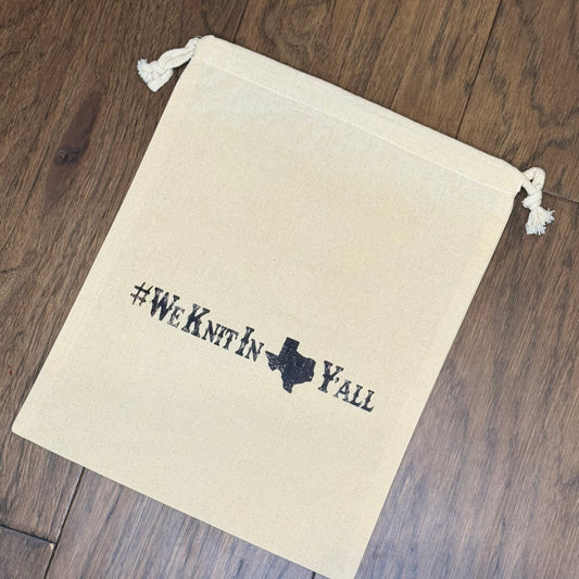 We Knit in Texas Y’all Drawstring Bag
