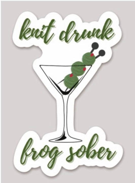 Knit Drink Frog Sober Sticker